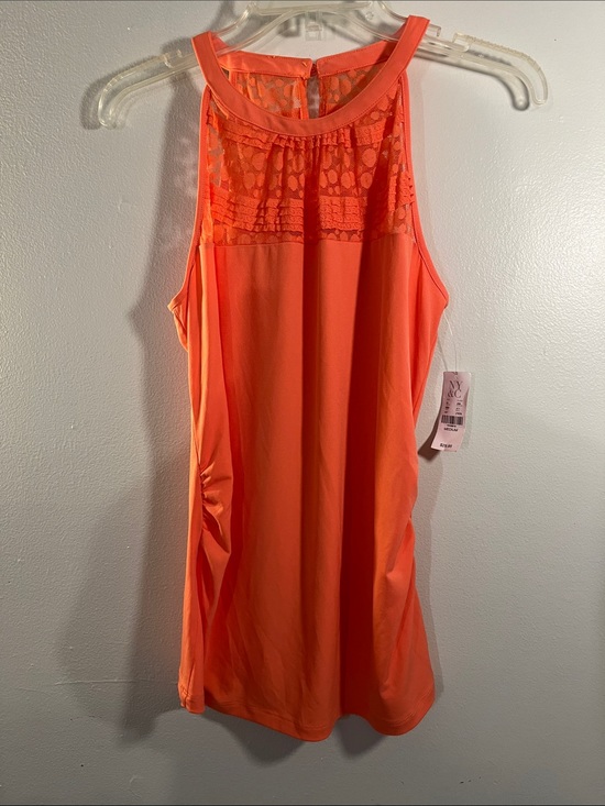 New York & Company Tops - New York & Company Neon Coral Lace Yoke Sleeveless Camisole